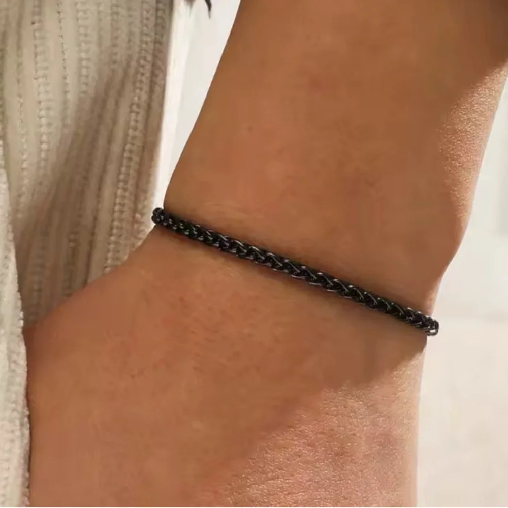 Minimalist Black Franco‎ Snake Chain Jewelry Bracelet, 7-9”